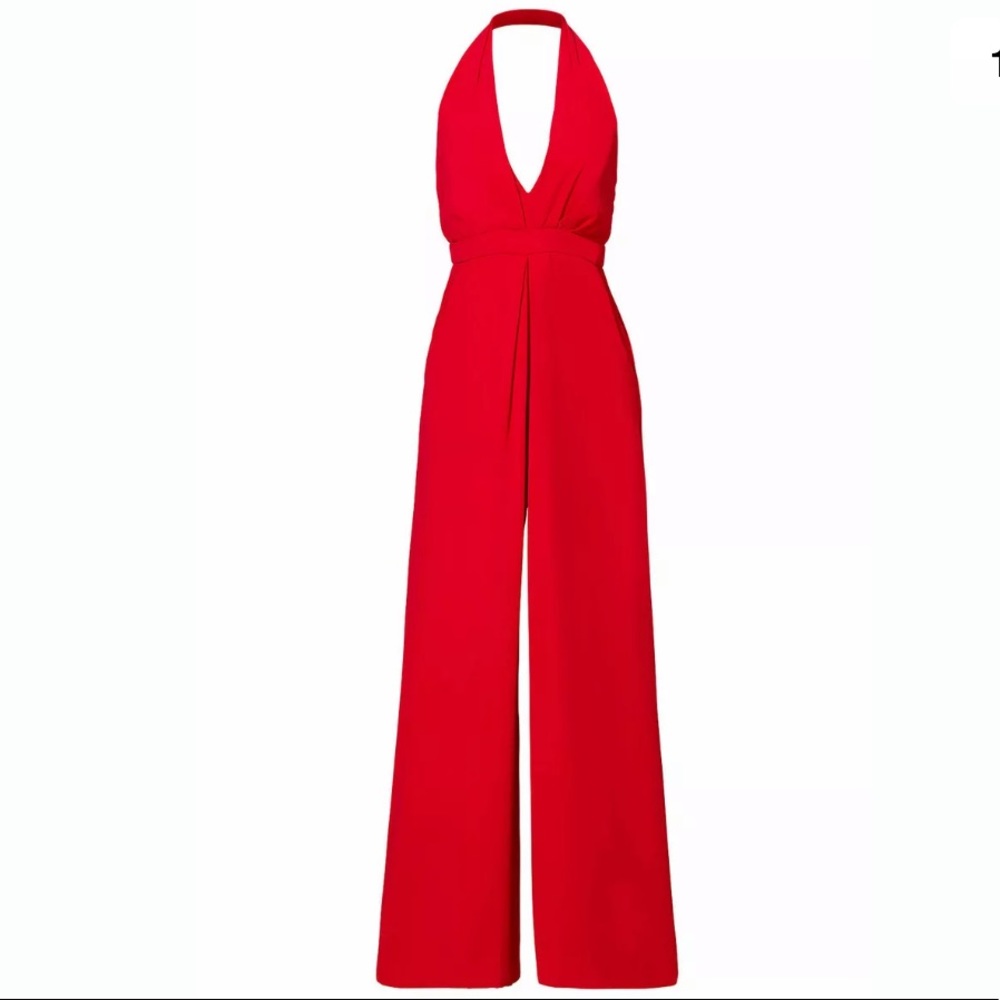 Jill Stuart Red 6 Halter Wide Leg V-Neck Jumpsuit NWT